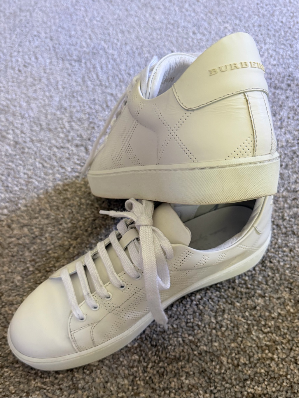 Authentic Burberry Westford Perforated Leather Check Sneakers White- Size 38